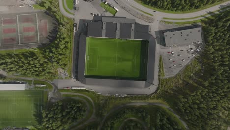 drone footage of a stadium above