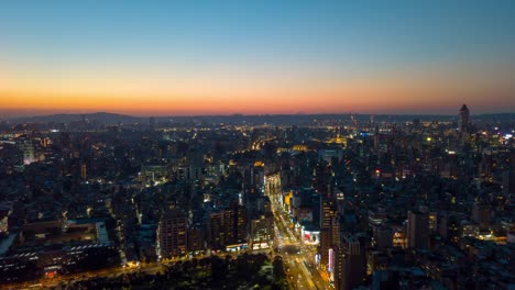 sunset sky taipei cityscape downtown traffic aerial panorama 4k timelapse taiwan