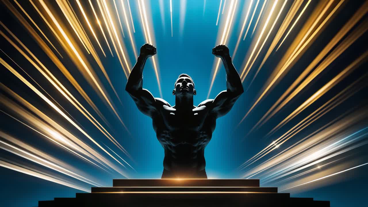 A triumphant figure bathed in golden light