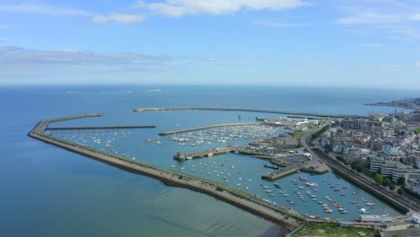 Dún-Laoghaire-Harbour-as-seen-from-Seapoint,-Monkstown,-Dublin,-Ireland,-September-2021