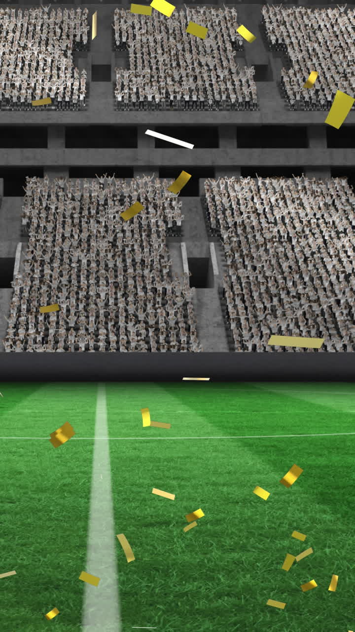 스포츠 경기장에서 프랑스  ⁇ 발 위에 떨어지는 금 콘페티의 애니메이션