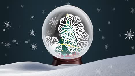 Animation-of-snow-globe-with-christmas-tree-over-snow-falling