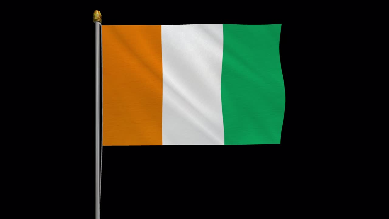 vídeo en bucle de la bandera de costa de marfil revoloteando en el viento, vídeo en cámara lenta de 4k, con canal alfa