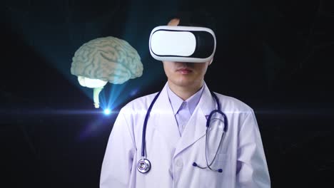 asian male doctor using vr glasses virtual reality touching digital x-ray of human heart