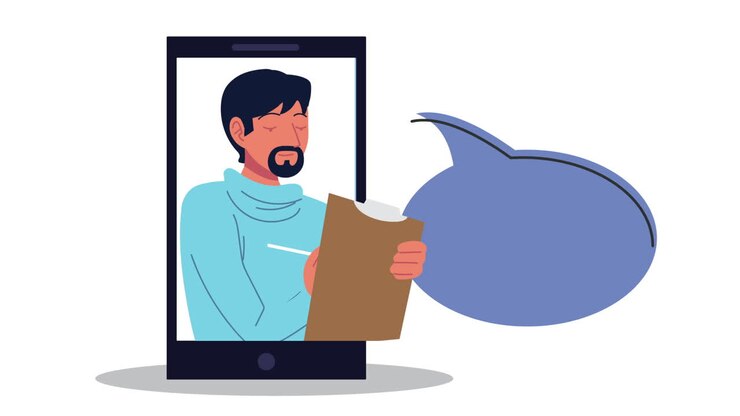 male psychologist on appointment online in smartphone