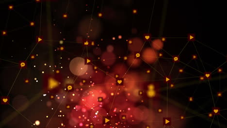 icono de red de conexiones contra puntos rojos de luz en movimiento
