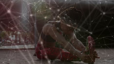 animación de la red de conexiones sobre mujeres que hacen ejercicio al aire libre