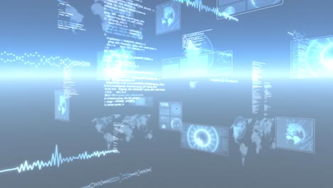 Animation-of-scopes-scanning,-statistics-recording-and-data-processing-on-screens