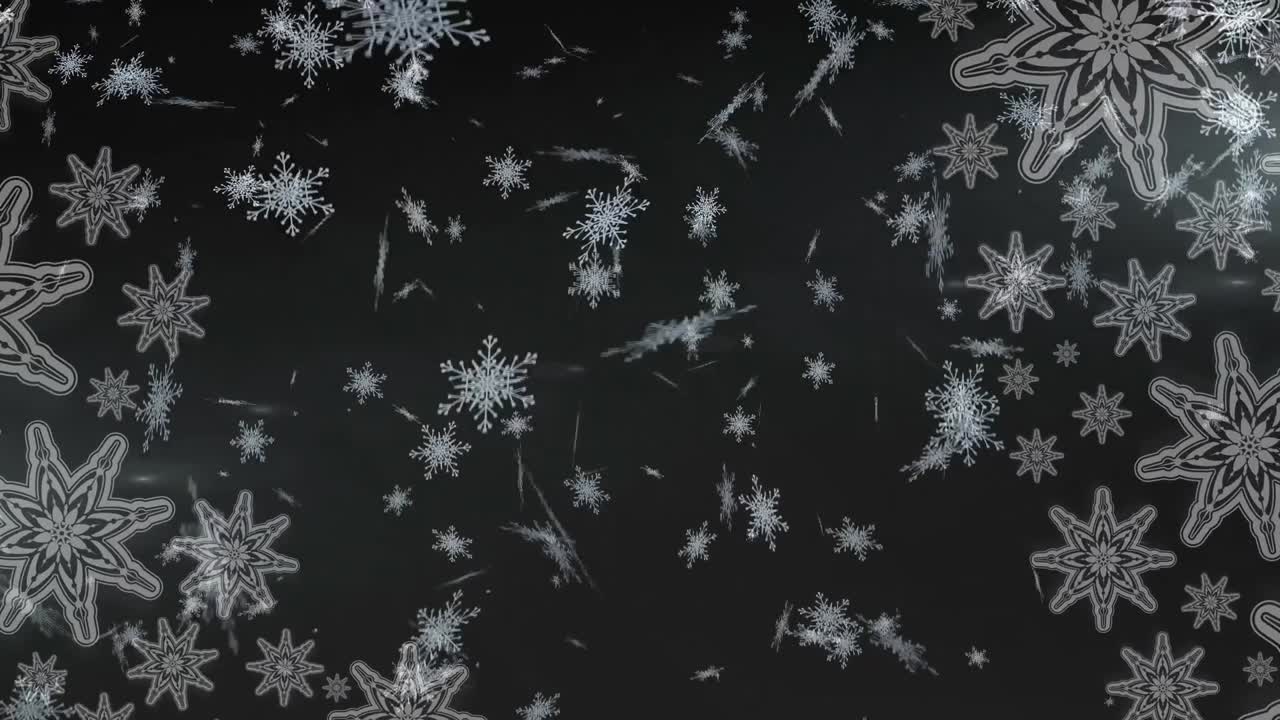 Animasjon av snø som faller på svart bakgrunn