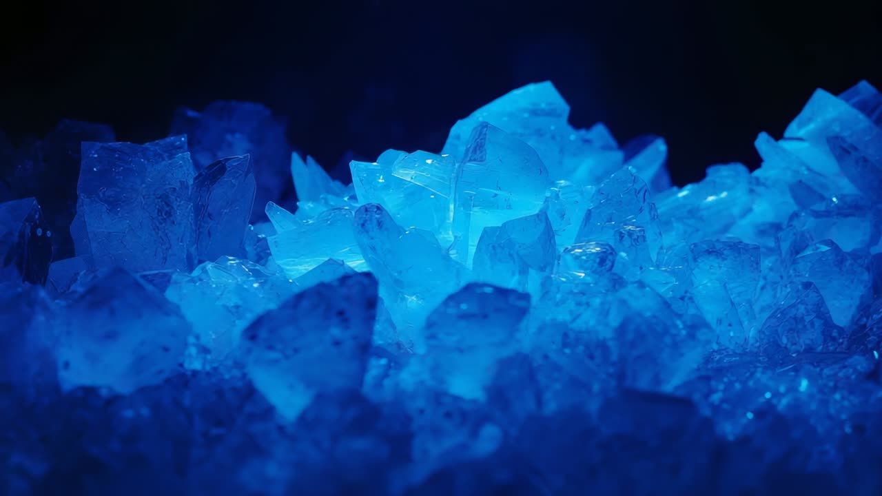 Pulsing electric light tracing translucent crystals in chamber, showcasing facets