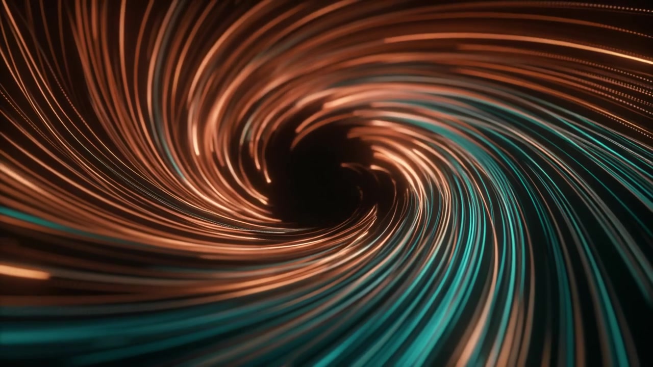 Abstract Motion Background with Glowing Orange and Teal Swirling Light Trails