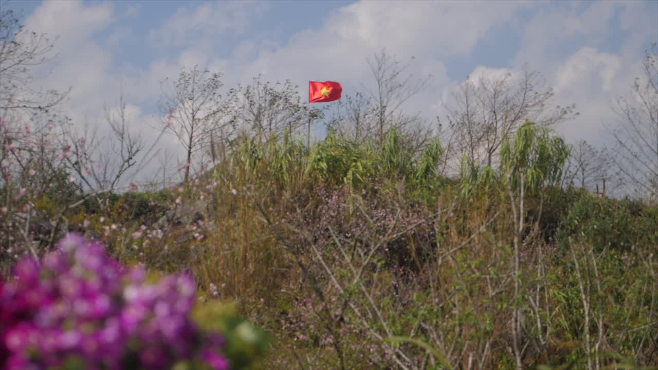 Sapa'da bir tepede Vietnam bayrağı.