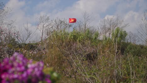 vietnam flag up a hill in sapa