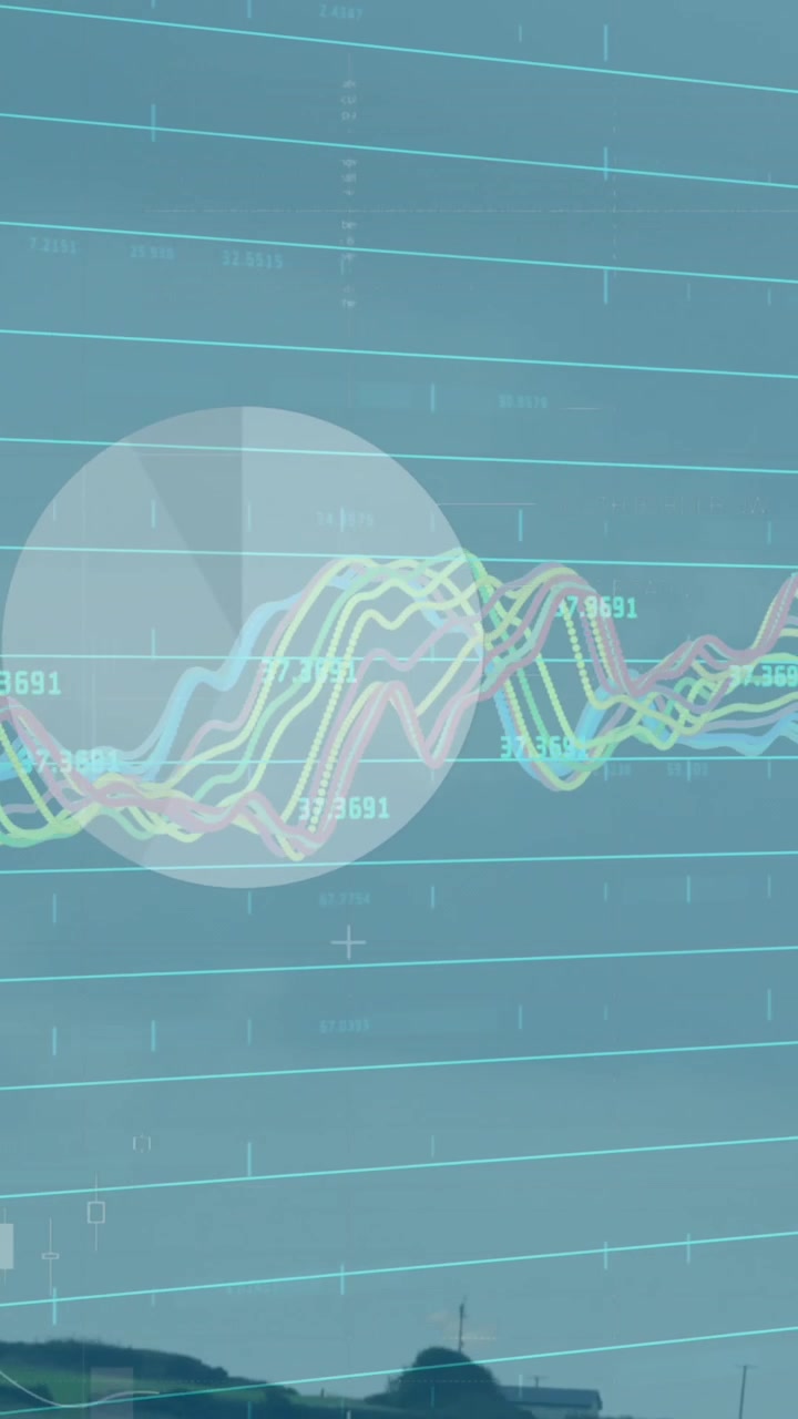 Animation of financial data processing over wind turbine