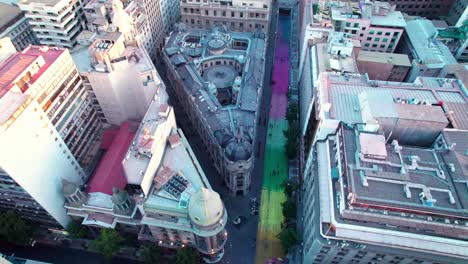 aerial shot of the beautiful street art at paseo bandera and santiago stock exchange