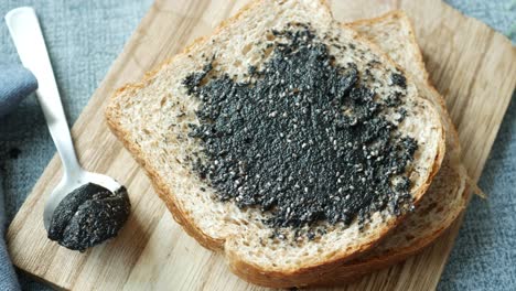 whole wheat toast with black sesame and chia seeds paste