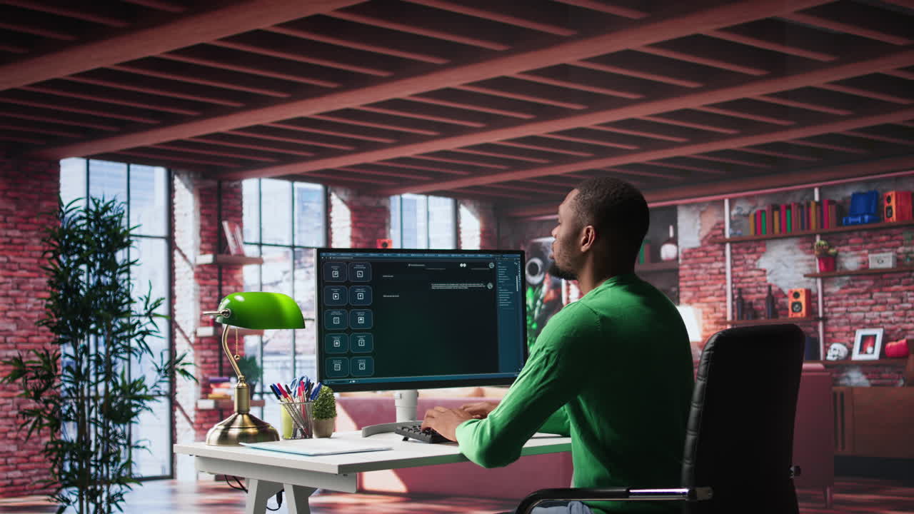 Vertical Video Remote worker uses conversational AI bot to help solve daily tasks