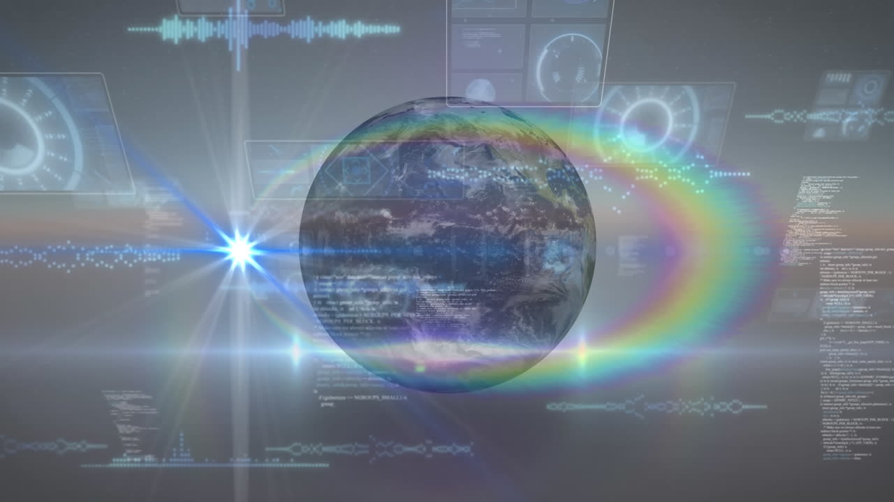 데이터 처리를 통한 지구와 연결 네트워크의 애니메이션