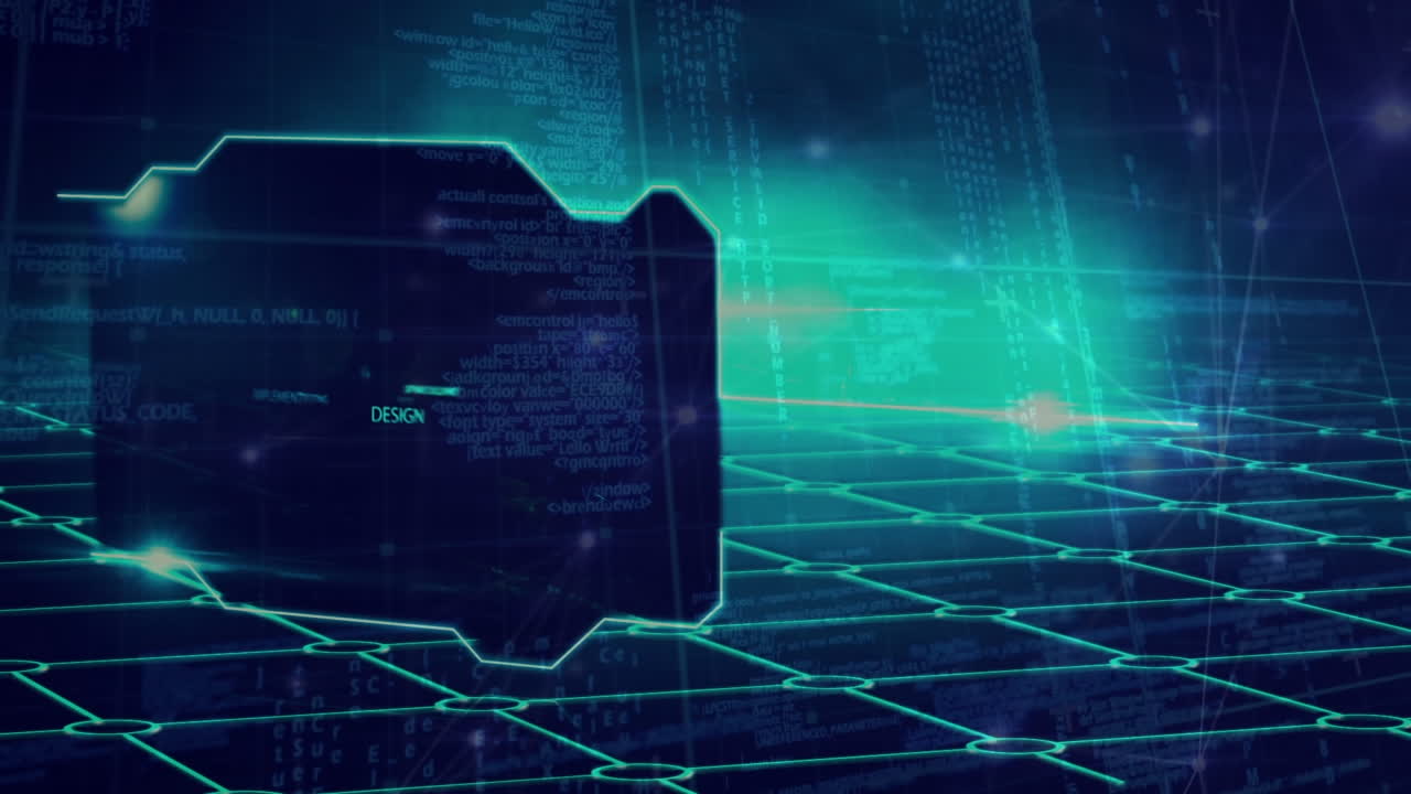 Animation of data processing over black background