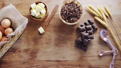 various ingredients on a wooden table 4k