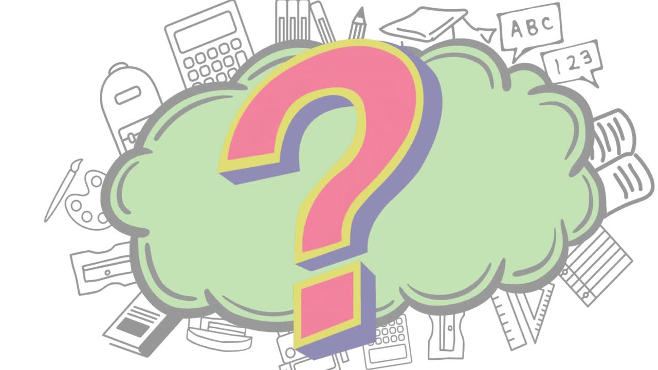 색 배경에 있는 아이콘 위에 있는 질문표의 애니메이션