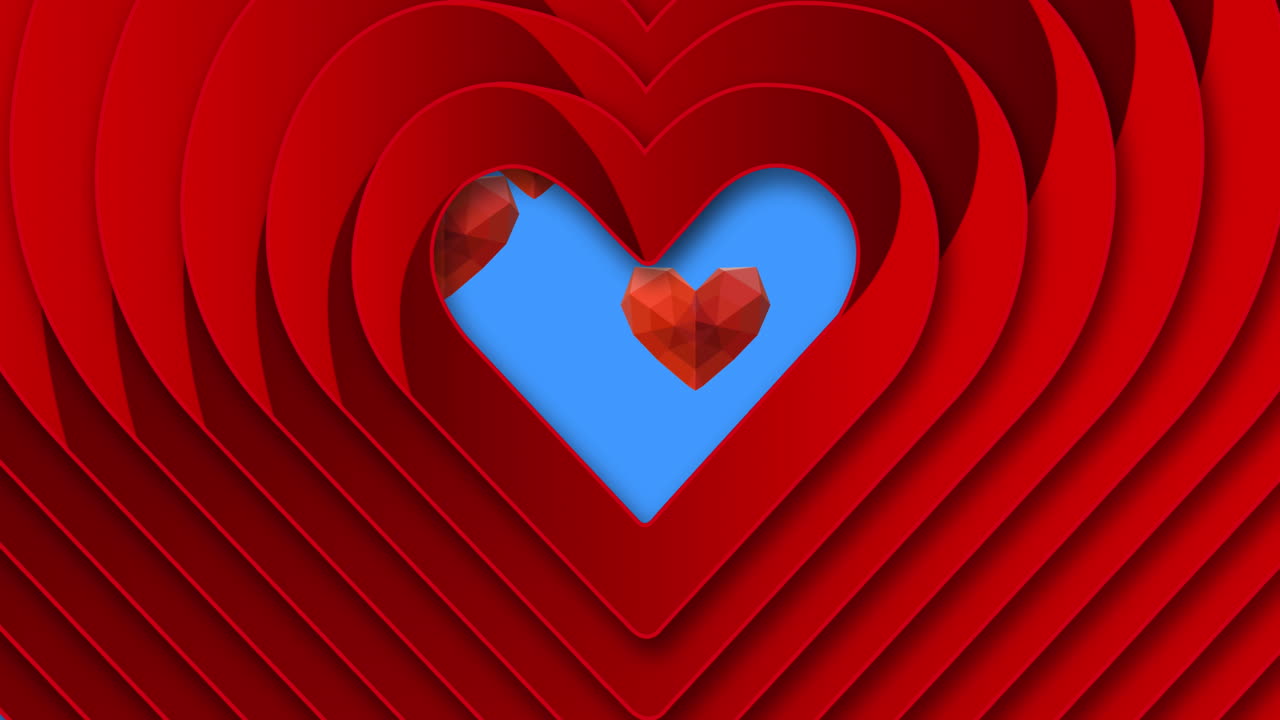 corazones concéntricos contra varios iconos de corazón en fondo azul
