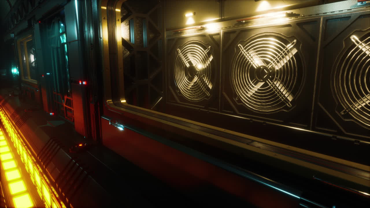 빛 을 가진 우주선 복도 의 미래적 인 내부