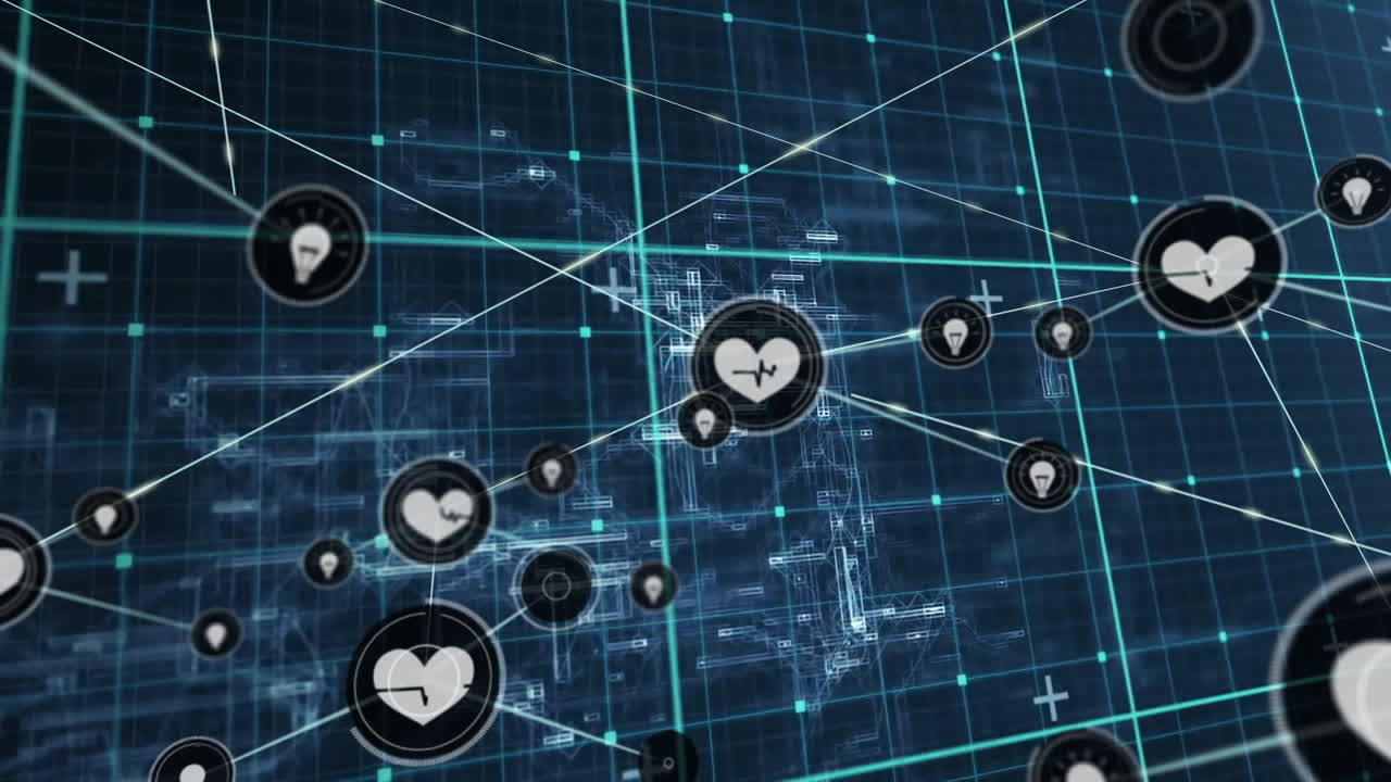 네트워크 연결 및 데이터 포인트 애니메이션 디지털 세계 지도