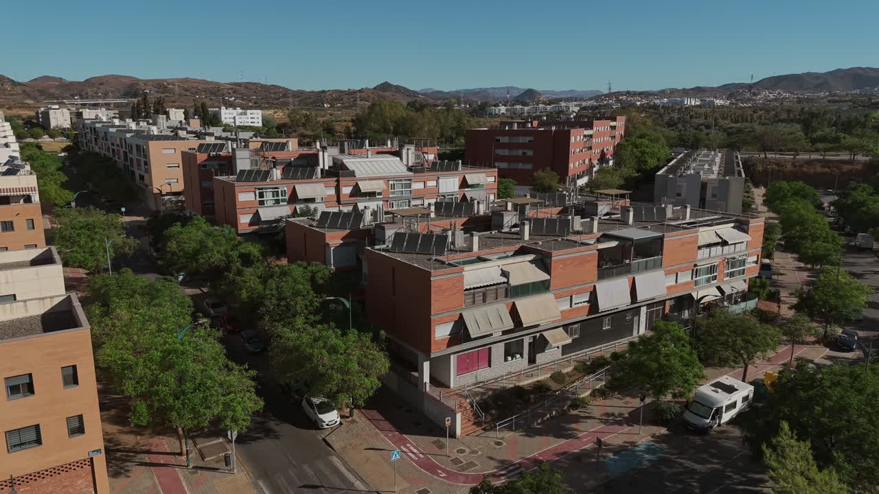 Several building blocks with solar panel atteched on the roof