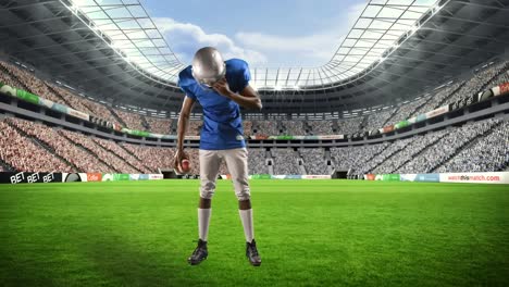 animation of american football player over sports stadium