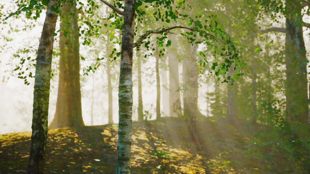 안개 가 가득 한 버드 숲 의 빛