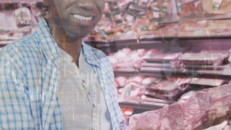 animación del procesamiento de datos sobre el hombre afroamericano en la tienda