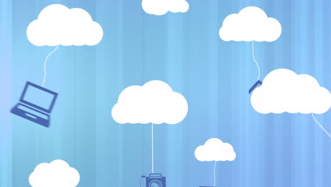 white cloud moving with networks icons on blue background