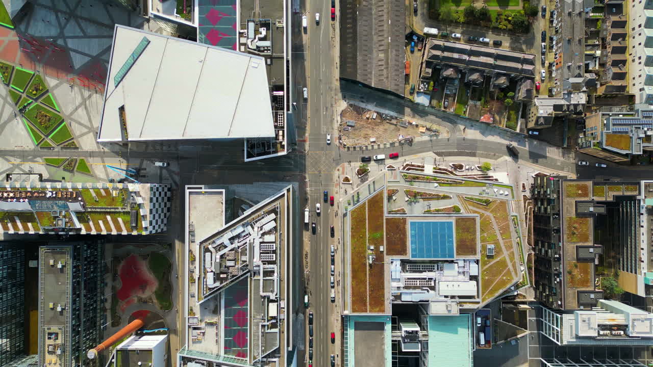Aerial drone view of Dublin's Grand Canal Dock and surrounding modern architecture in the Docklands area