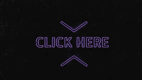 animation of purple neon text, click here, on black background