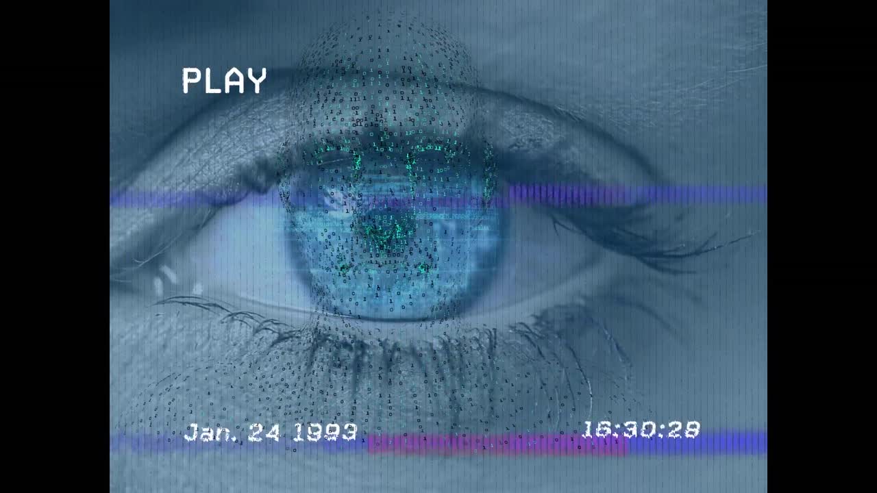 анимация вмешательства и цифрового человека над глазом белой женщины