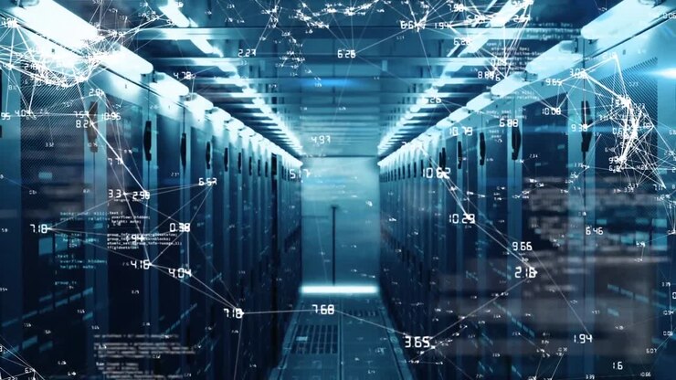 Digital composition of network of connections and data processing against empty server room