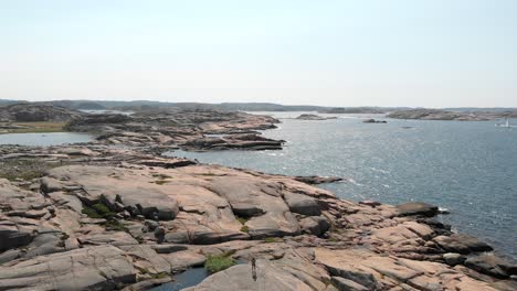 Beautiful-aerial-shot-flying-over-the-coast-of-Bohuslan-in-West-Sweden