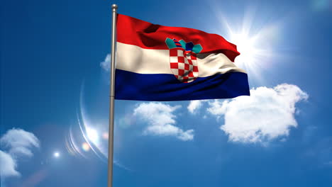 Bandera-Nacional-De-Croacia-Ondeando-En-Un-Asta-De-Bandera-