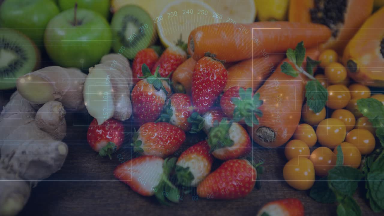 On play, film-scratch overlay flickering across still produce setup, evoking vintage mood