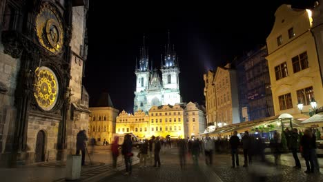 night view of the medieval astronomical clock in the old town square in prague czech republic