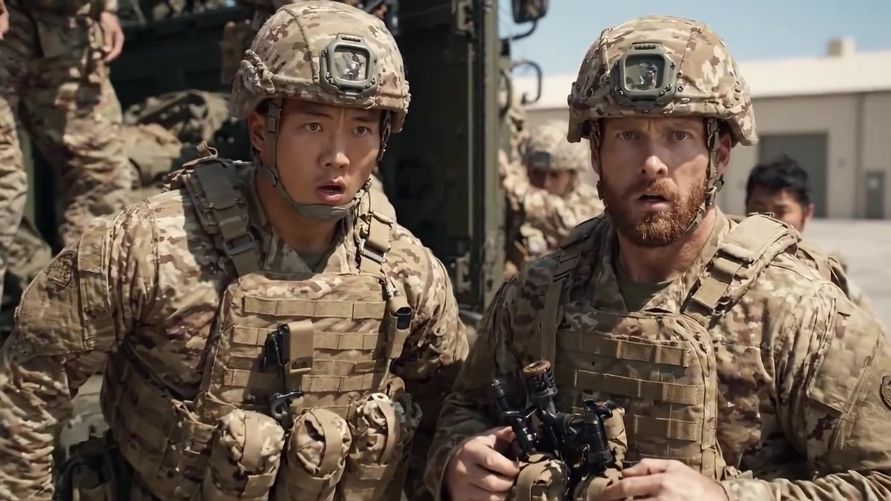 Una squadra militare si prepara all'azione mentre i soldati sbarcano dal loro veicolo di trasporto, mostrando lavoro di squadra, prontezza e le varie attrezzature tattiche essenziali per la loro missione.