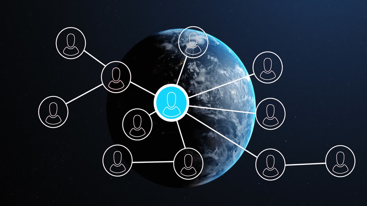 전 세계 사람들과의 연결 네트워크의 애니메이션 아이콘