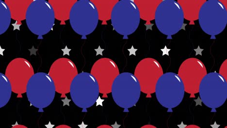 Animation-of-red-and-blue-balloons-with-white-stars-on-black-background