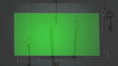 animación del cursor del ratón haciendo clic sobre la pantalla verde contra el texto de las redes sociales y las teclas colgantes.