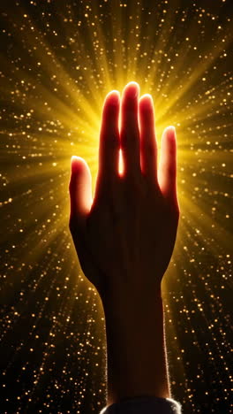 hand reaching towards a golden light