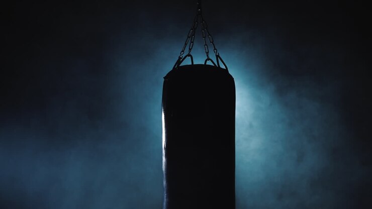 Sacco da boxe sotto i riflettori e nella nebbia