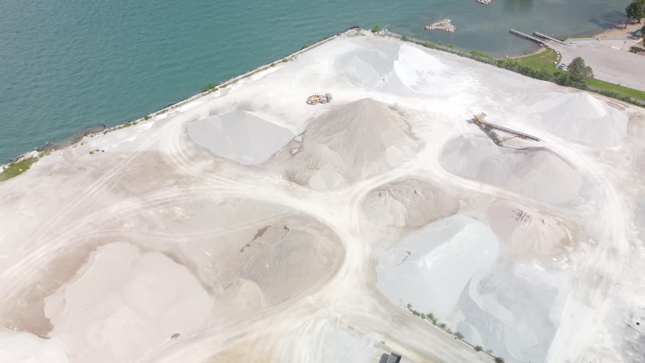 Aerial 4K Drone Footage of Gravel Yard in Windsor Ontario Industrial Area