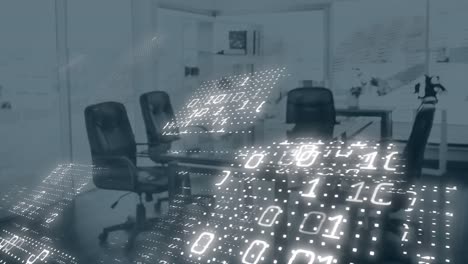 animación del procesamiento de datos de codificación binaria contra la oficina vacía.