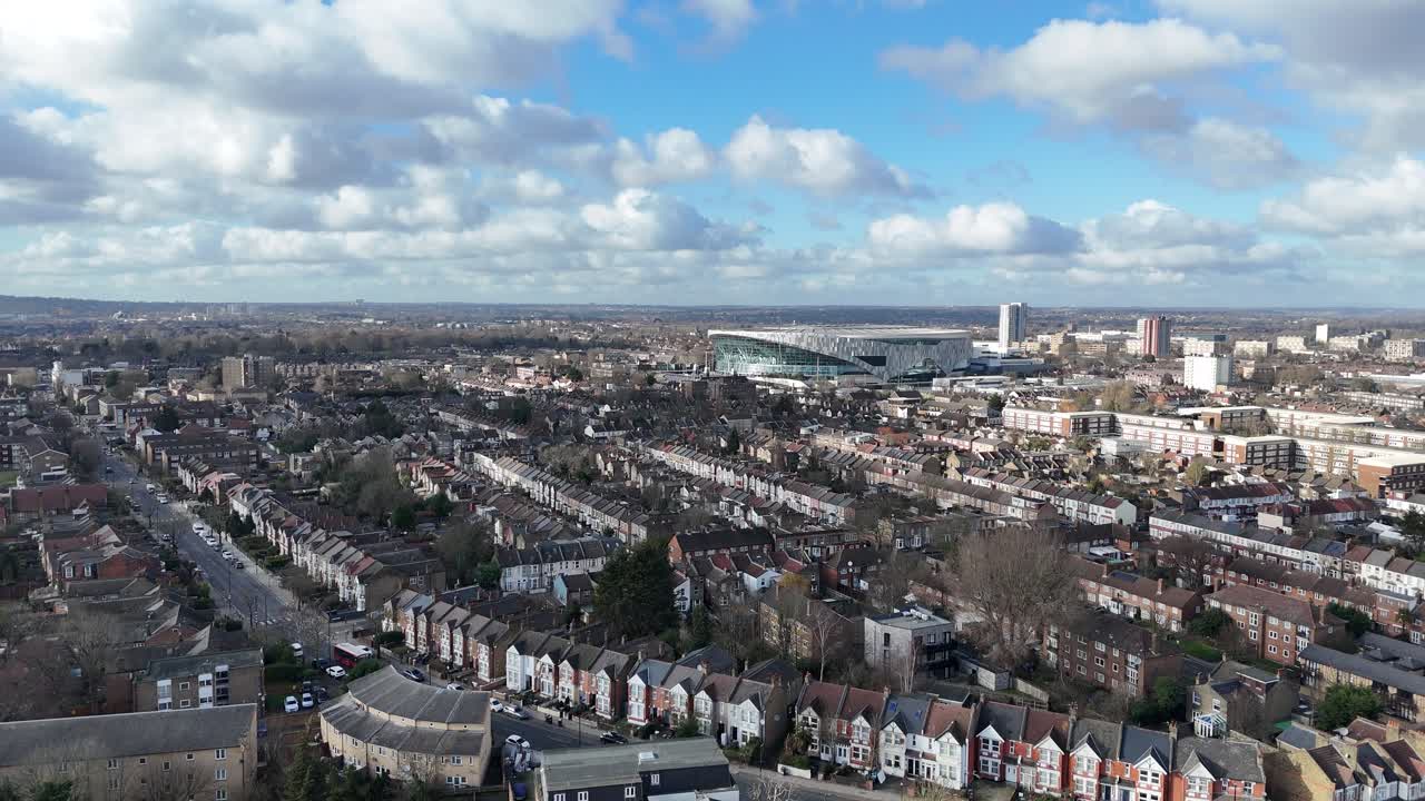 Tottenham North London UK street ,houses drone,aerial view